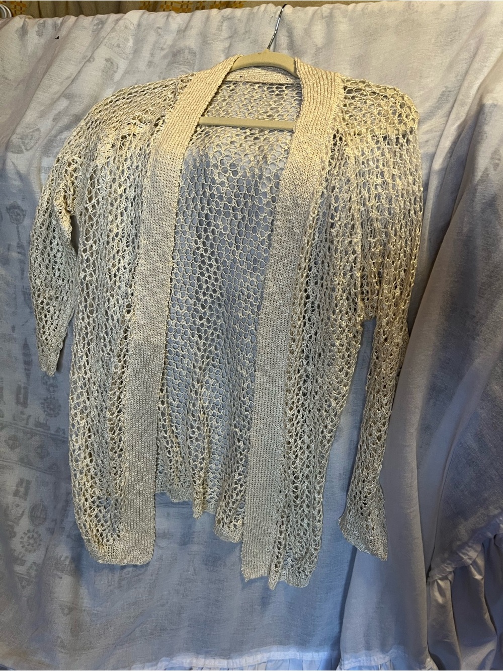 Open-Weave Cream Women's Cardigan Sweater